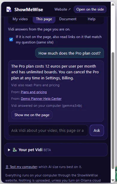 Vidi answering from the page, with its sources
